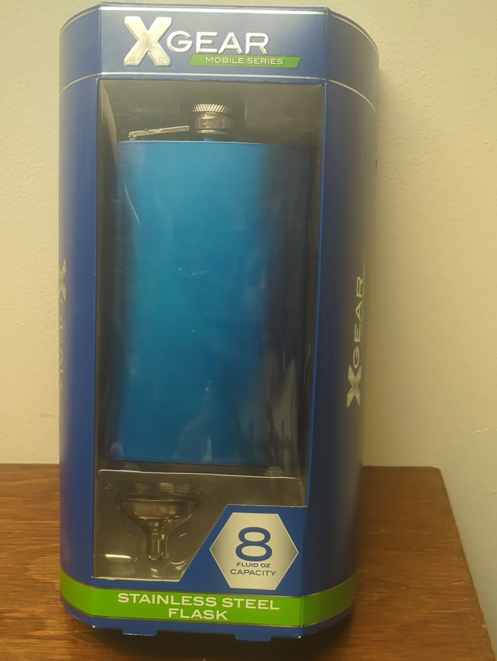 XGear Blue Stainless Steel Flask – 8 oz Slim Contoured Fit, Funnel Nib